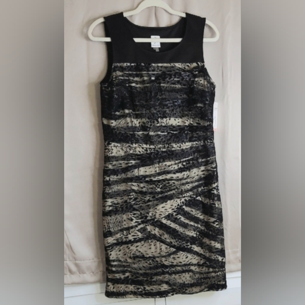 Julia Jordan Dress, Size 10, Black Layered Lace and Tan Lined, Sleeveless, New!